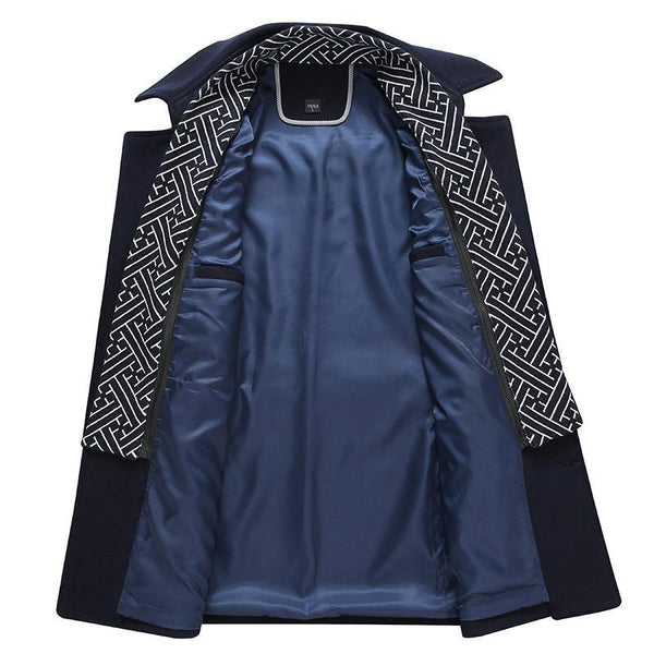 Abrigo trench clásico hombre doble botonadura con bolsillos laterales y forro estampado