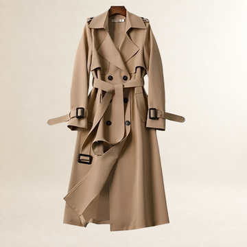 Abrigo trench mujer doble botonadura cinturón ajustable corte clásico