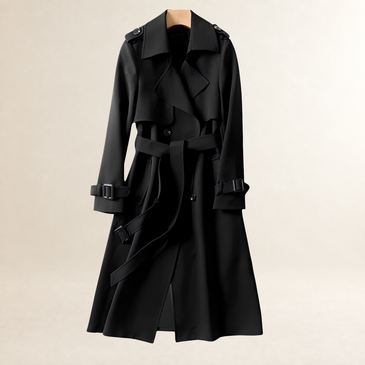 Abrigo trench mujer doble botonadura cinturón ajustable corte clásico