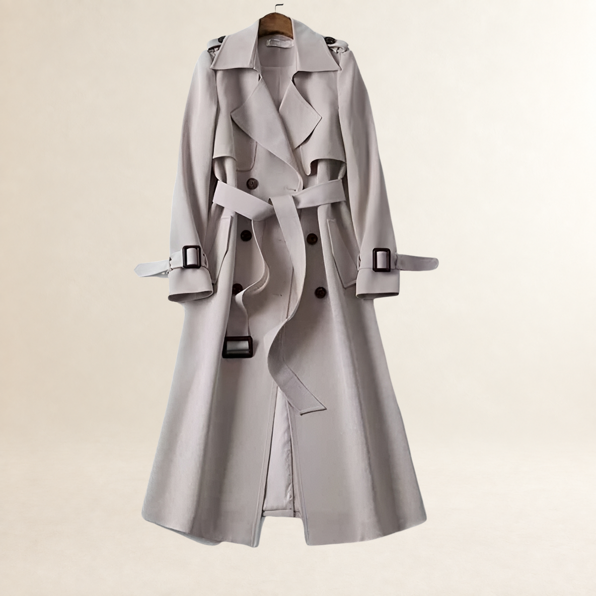 Abrigo trench mujer doble botonadura cinturón ajustable corte clásico
