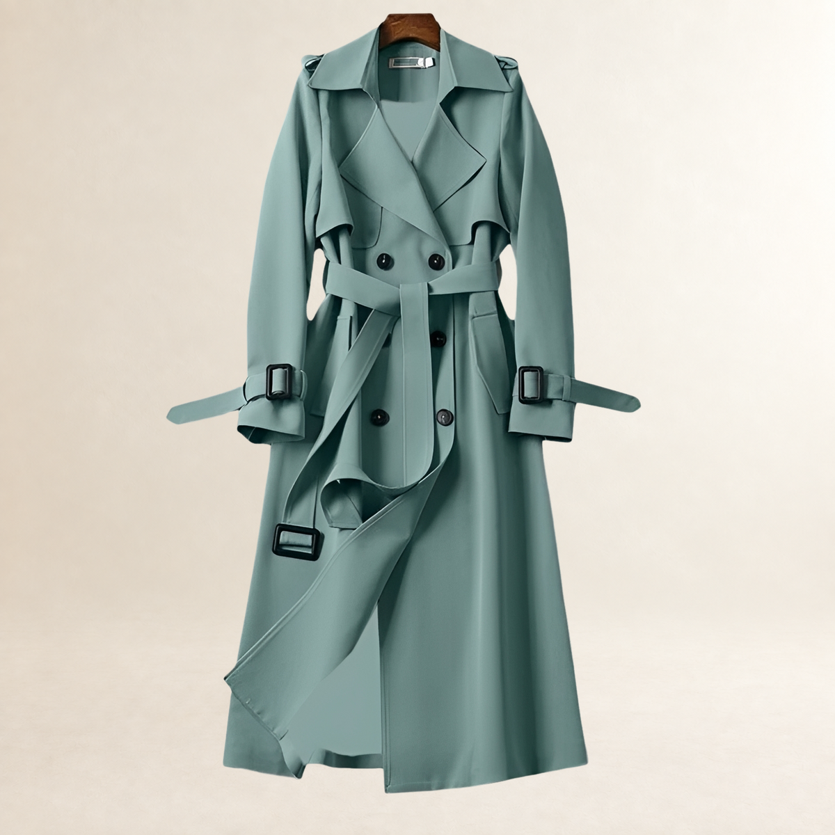 Abrigo trench mujer doble botonadura cinturón ajustable corte clásico