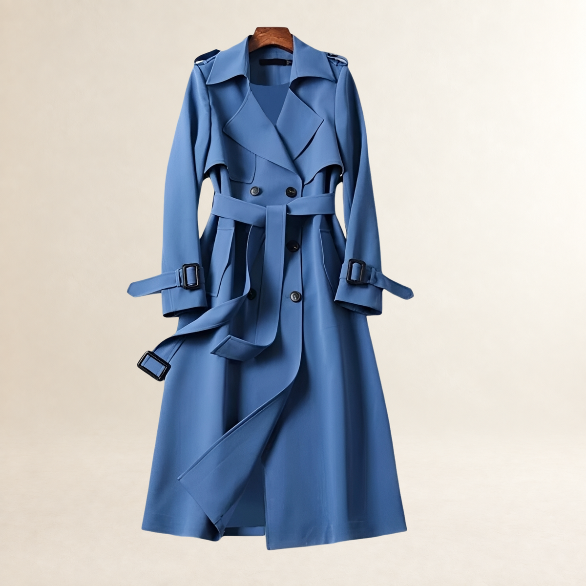 Abrigo trench mujer doble botonadura cinturón ajustable corte clásico