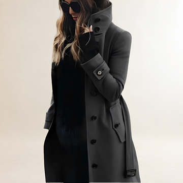Abrigo trench para mujer con botones, cuello alto, manga larga y ajuste entallado