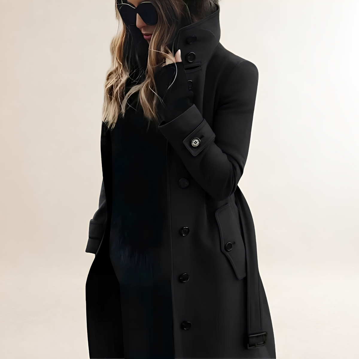 Abrigo trench para mujer con botones, cuello alto, manga larga y ajuste entallado