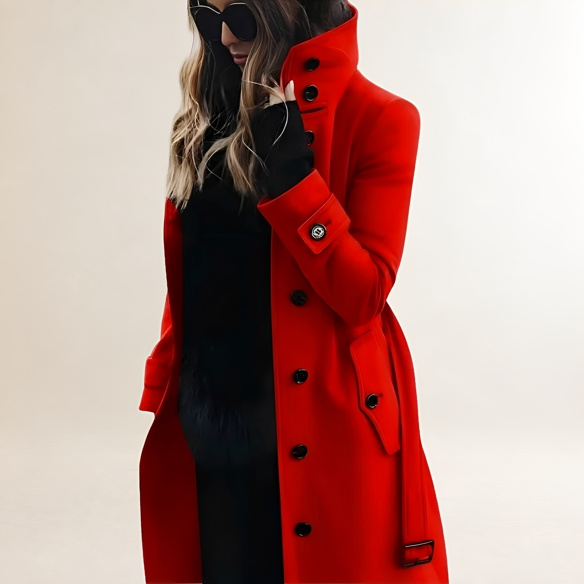 Abrigo trench para mujer con botones, cuello alto, manga larga y ajuste entallado