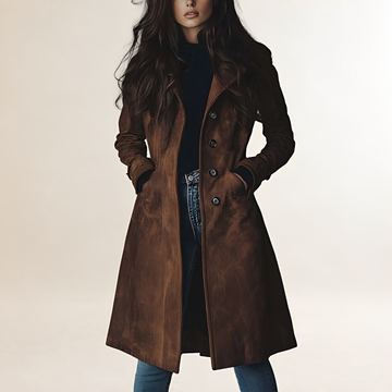 Abrigo trench para mujer - Corte clásico, cierre de botones, largo hasta la rodilla