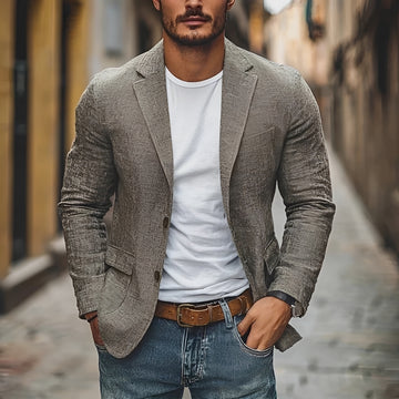 Americana casual para hombre con solapa en muesca y corte slim - Cierre de dos botones