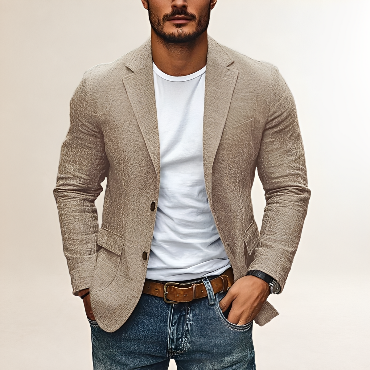 Americana casual para hombre con solapa en muesca y corte slim - Cierre de dos botones