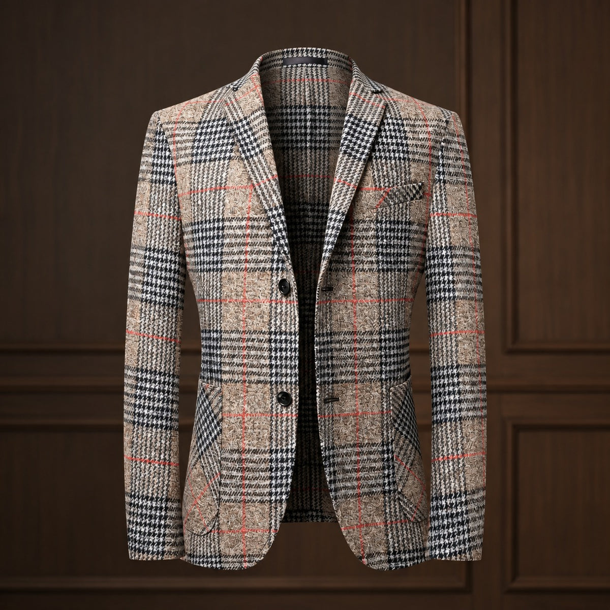 Americana para hombre con patrón Glen plaid hombros suaves ajuste relajado bolsillos parche