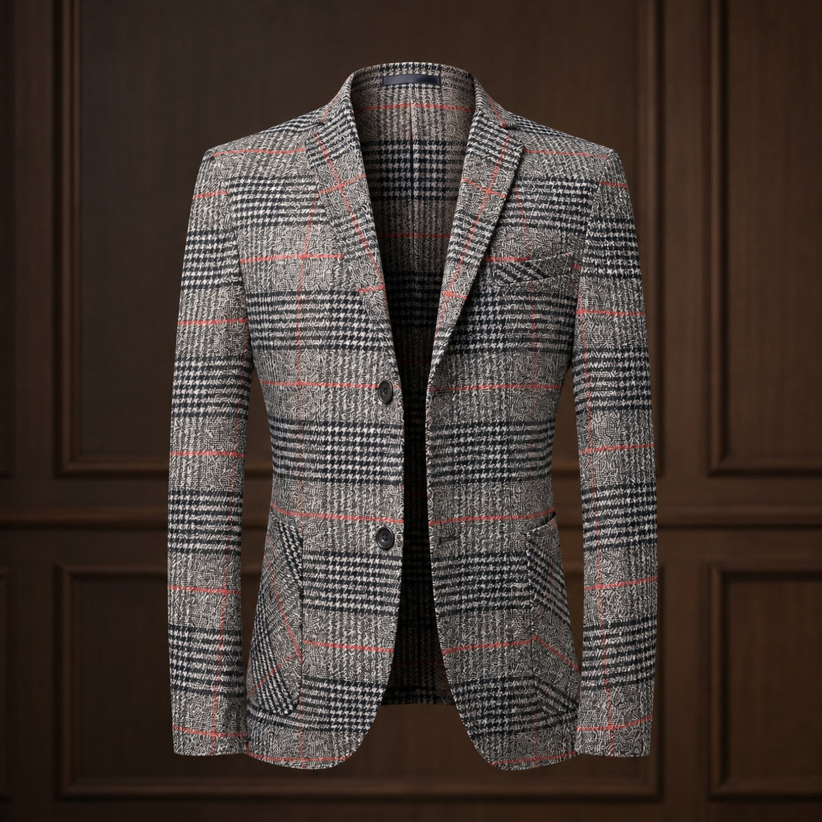 Americana para hombre con patrón Glen plaid hombros suaves ajuste relajado bolsillos parche