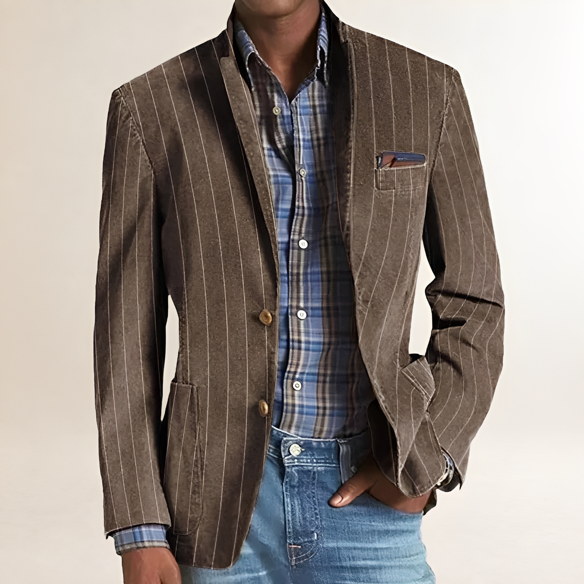 Americana para hombre con solapa de muesca y parches en los codos - Corte regular