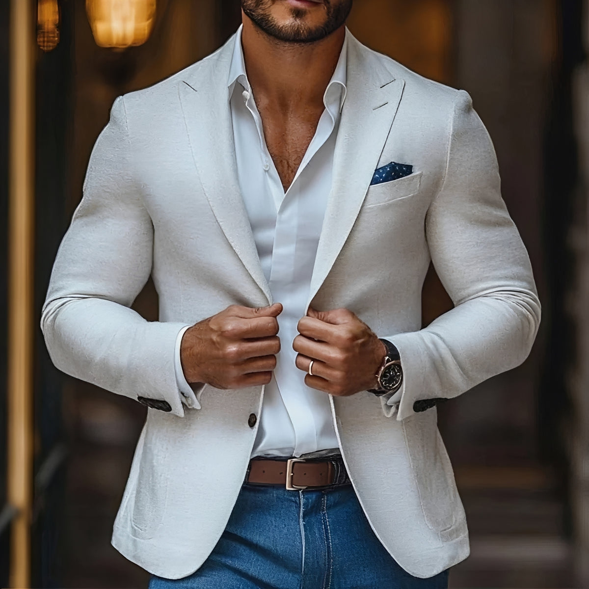Americana para hombre con solapa de pico y cierre de dos botones - corte regular