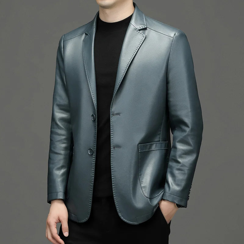 Americana para hombre - Cuello casual con cierre de dos botones y bolsillos