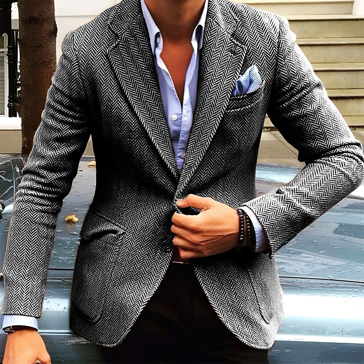 Americana para hombre de corte ajustado y solapa clásica - Cierre simple y estilo versátil