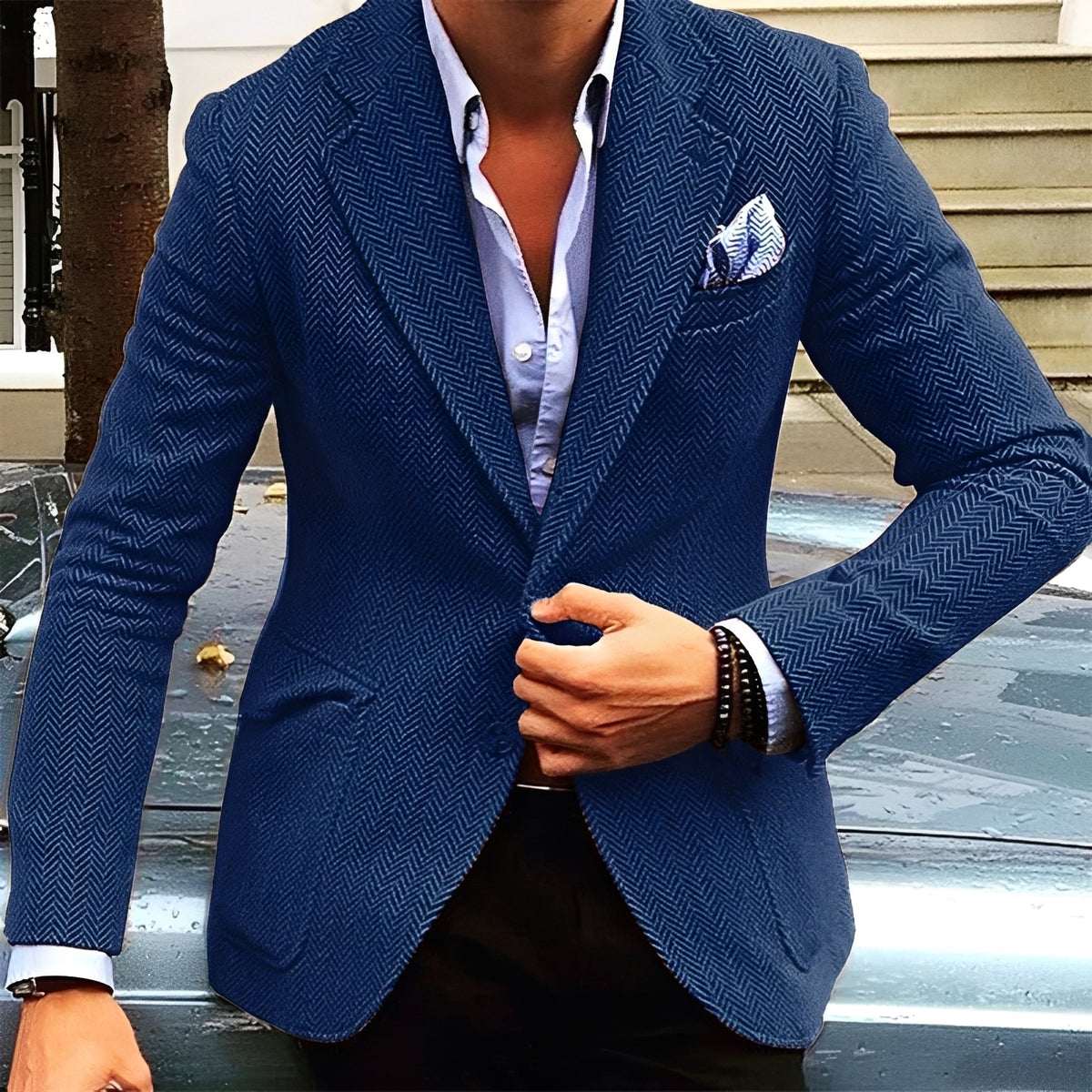Americana para hombre de corte ajustado y solapa clásica - Cierre simple y estilo versátil