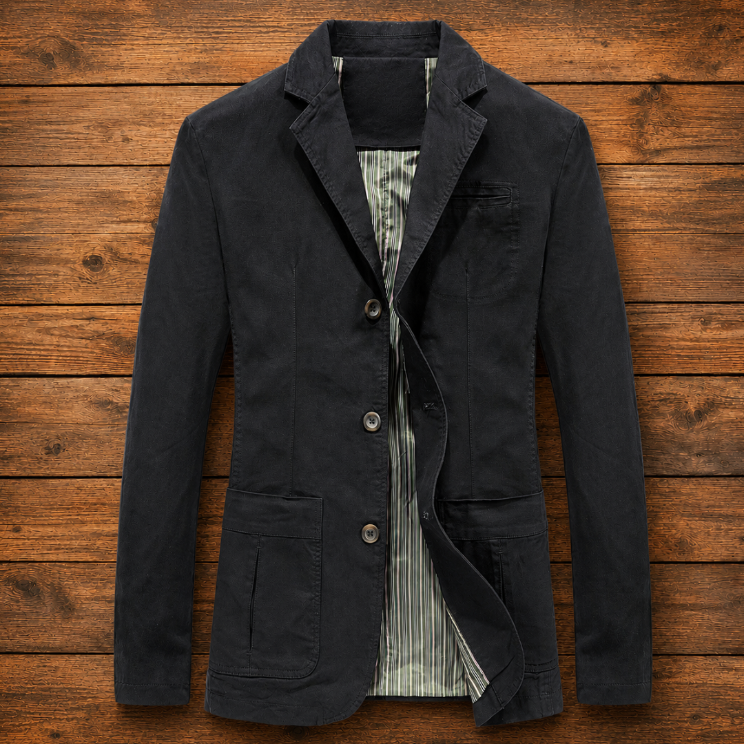 Americano de hombre blazer casual de un solo botón con solapa clásica y corte recto