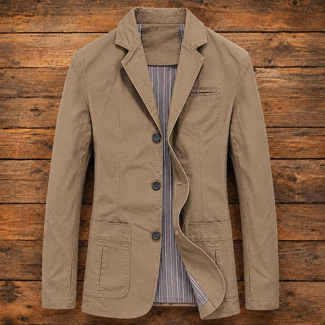 Americano de hombre blazer casual de un solo botón con solapa clásica y corte recto