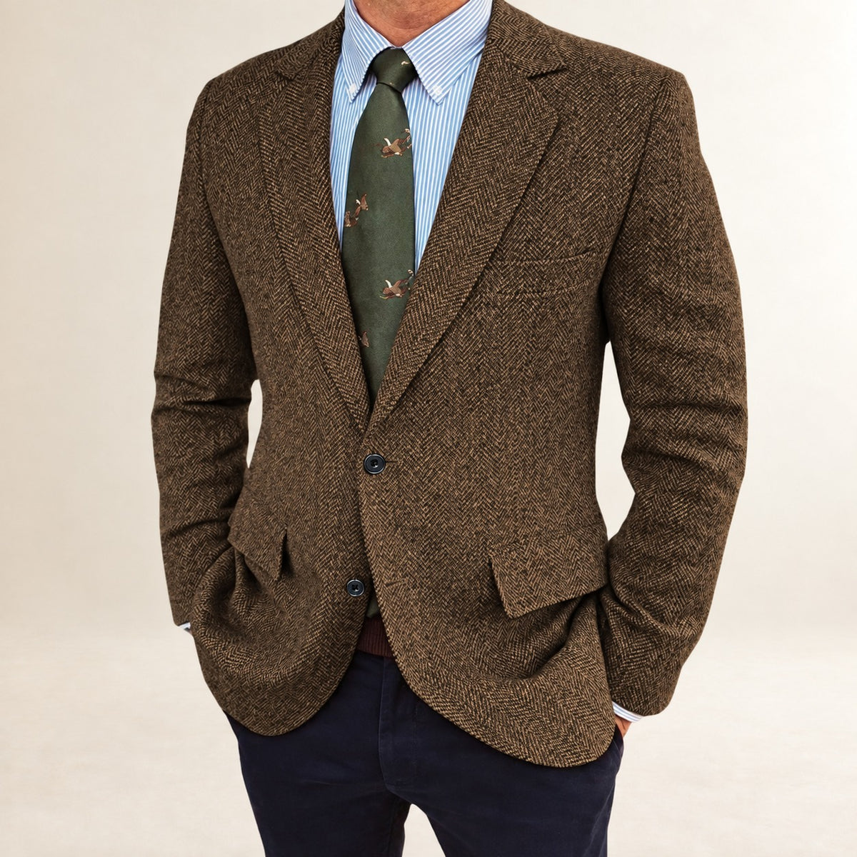 Americano de hombre blazer de corte regular con patrón de espiga y diseño de dos botones