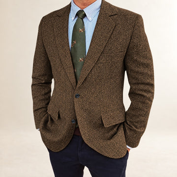 Americano de hombre blazer de corte regular con patrón de espiga y diseño de dos botones