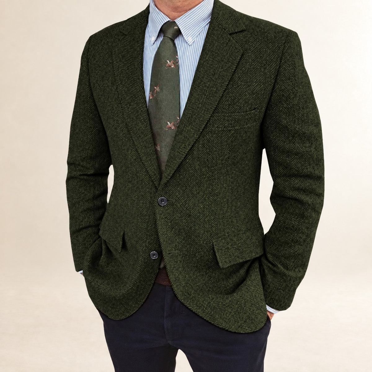 Americano de hombre blazer de corte regular con patrón de espiga y diseño de dos botones