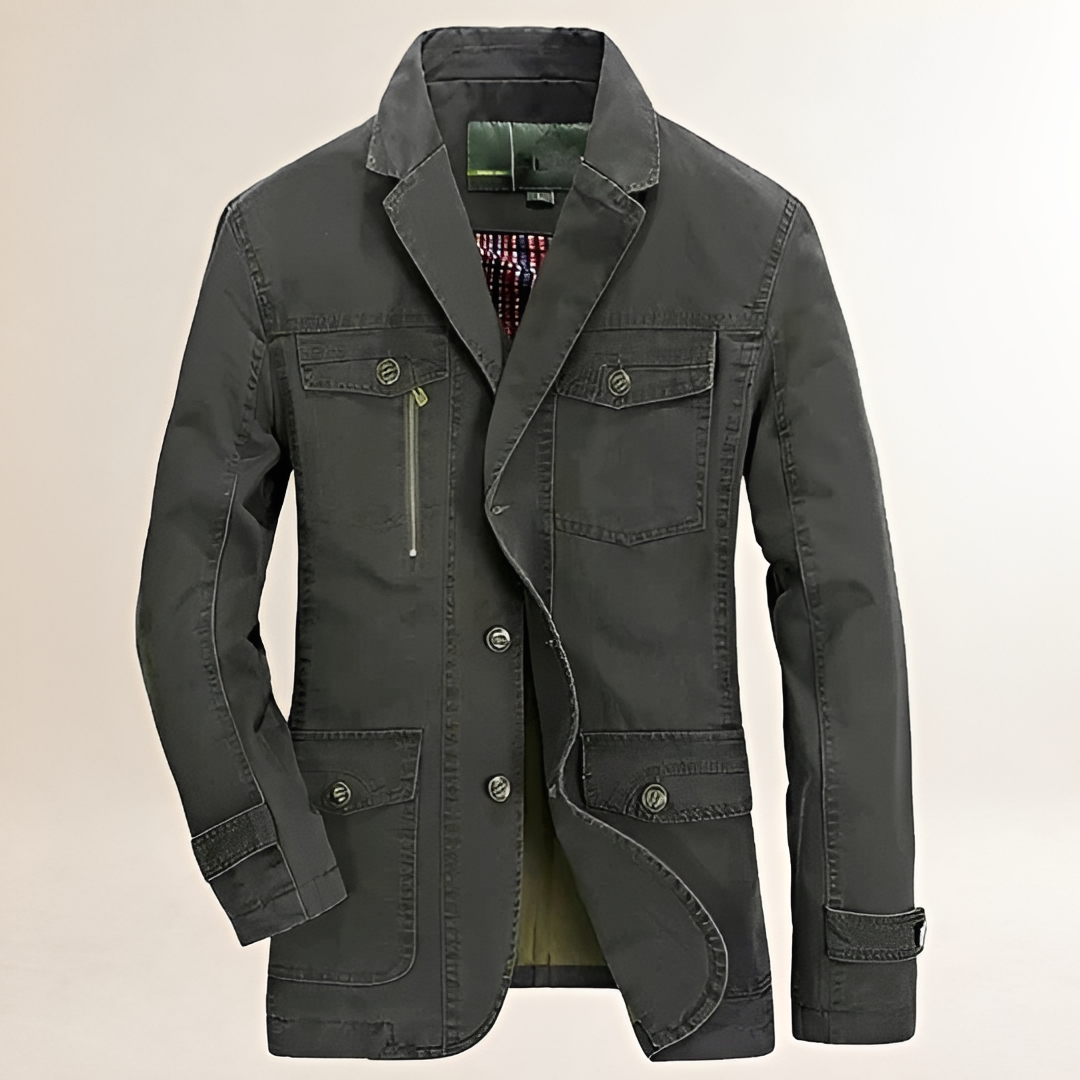 Blazer casual para hombre con múltiples bolsillos y cierre de botones - ajuste regular