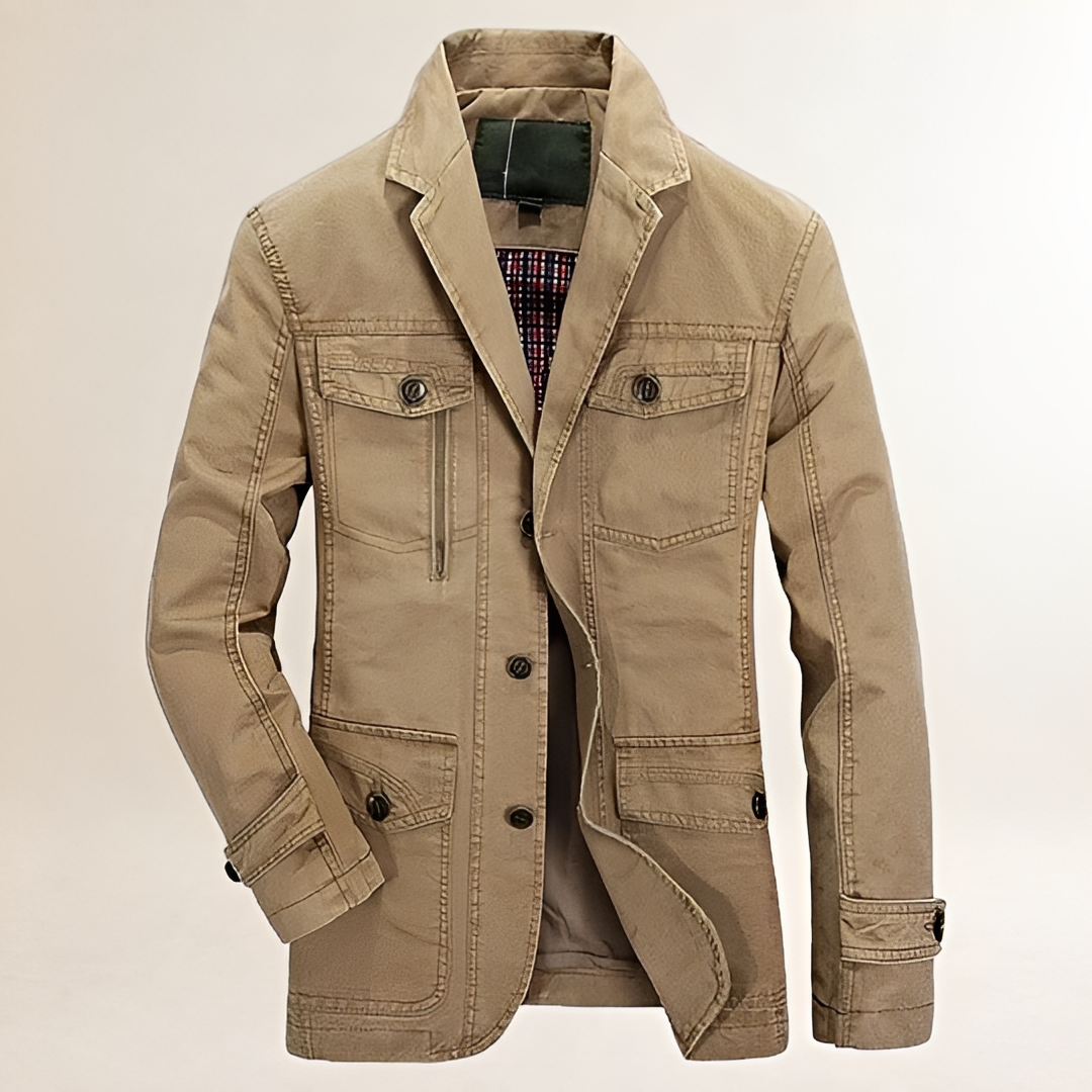 Blazer casual para hombre con múltiples bolsillos y cierre de botones - ajuste regular