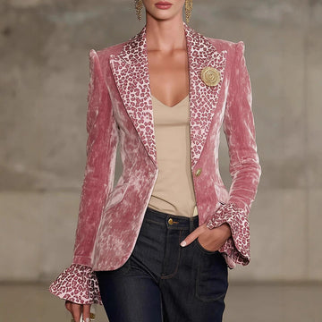 Blazer para mujer con estampado de leopardo y solapas en contraste
