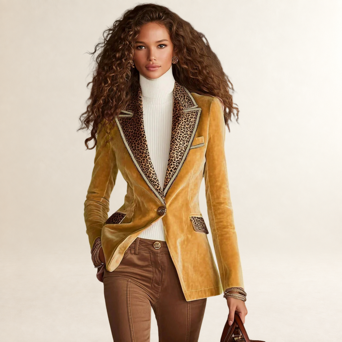 Blazer para mujer de corte entallado con estampado de leopardo y un botón