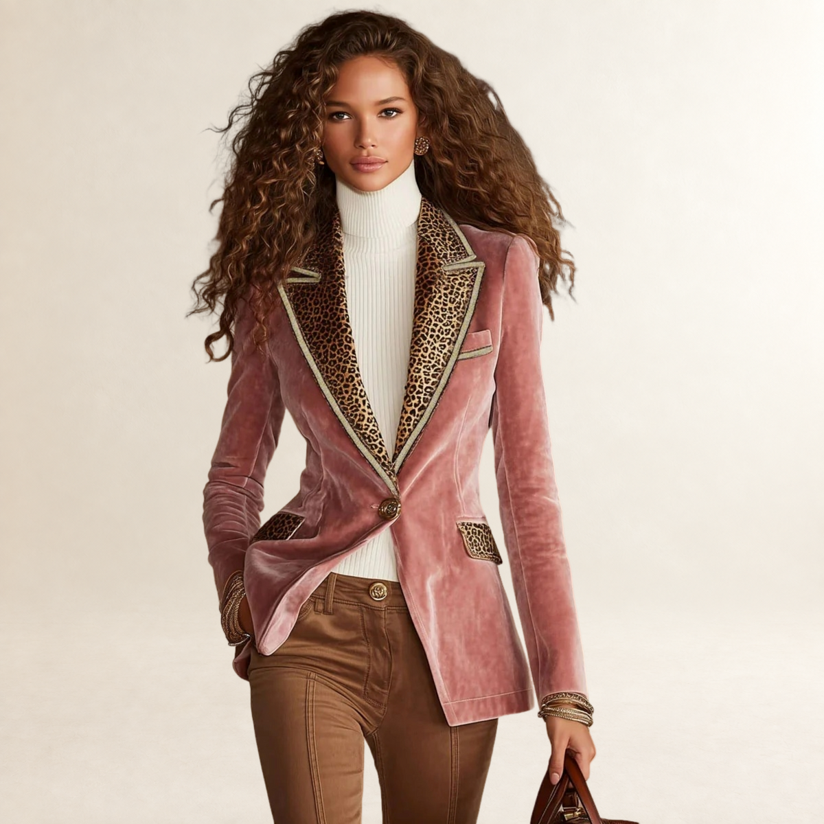 Blazer para mujer de corte entallado con estampado de leopardo y un botón