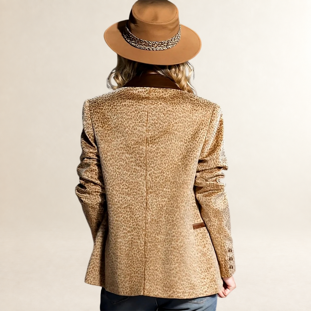 Blazer para mujer de corte relajado con estampado de leopardo y solapa clásica
