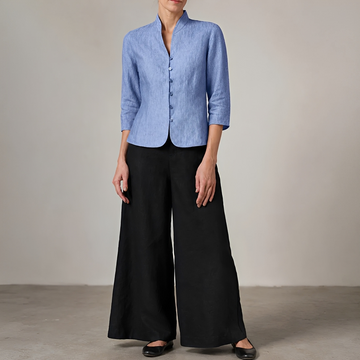 Blusa de mujer con escote en V y botones manga larga ajuste holgado
