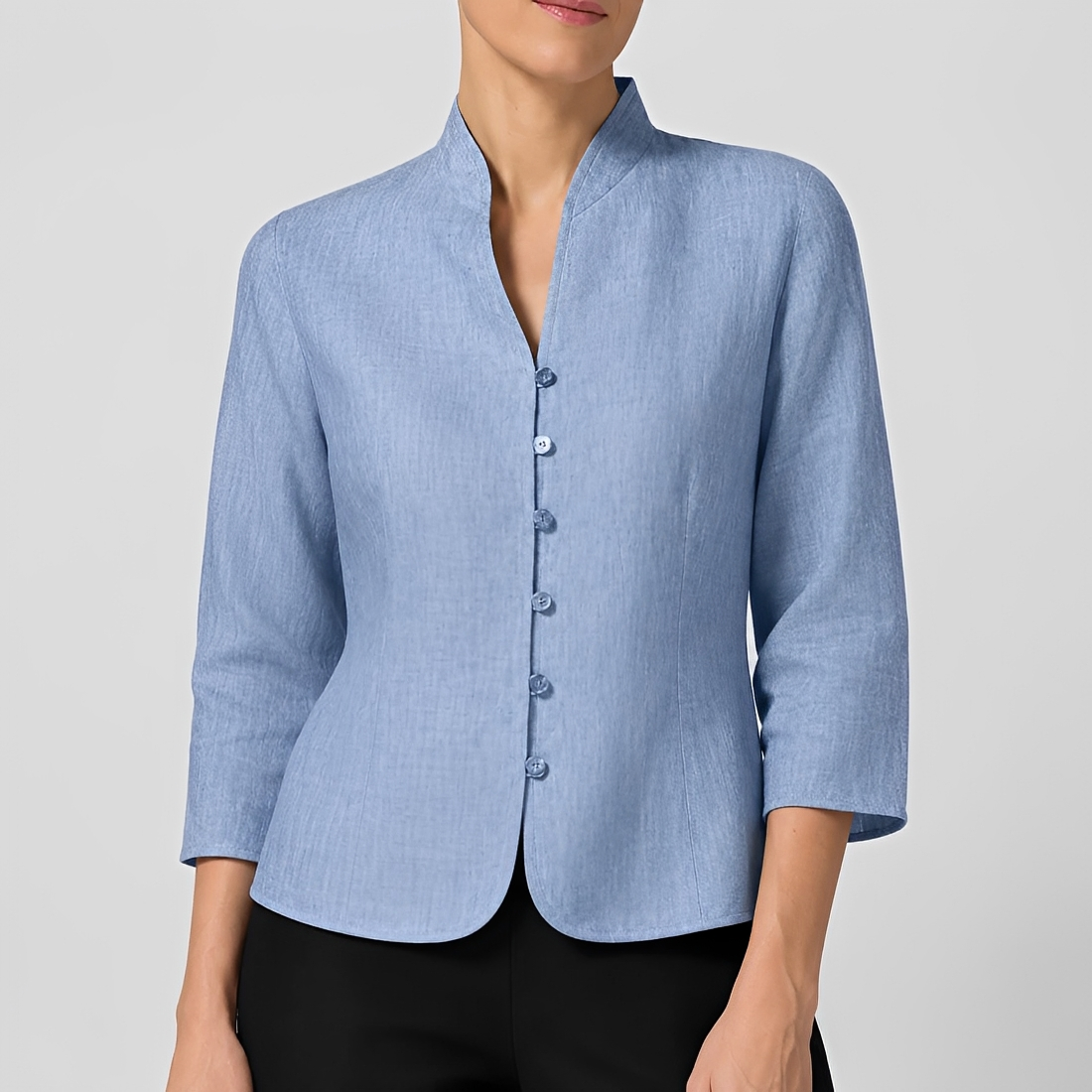 Blusa de mujer con escote en V y botones manga larga ajuste holgado