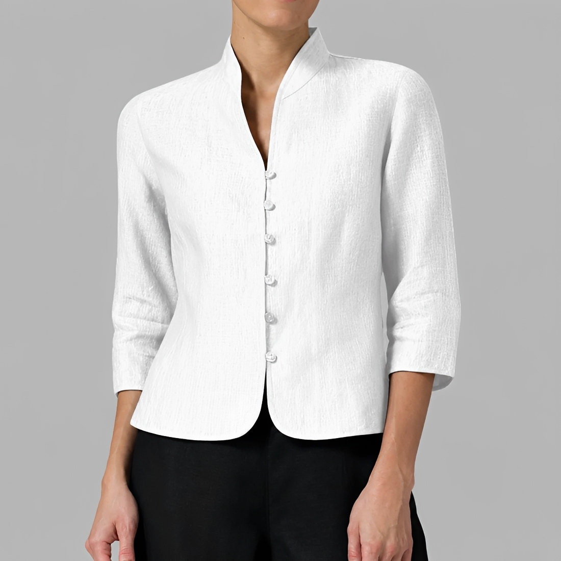 Blusa de mujer con escote en V y botones manga larga ajuste holgado