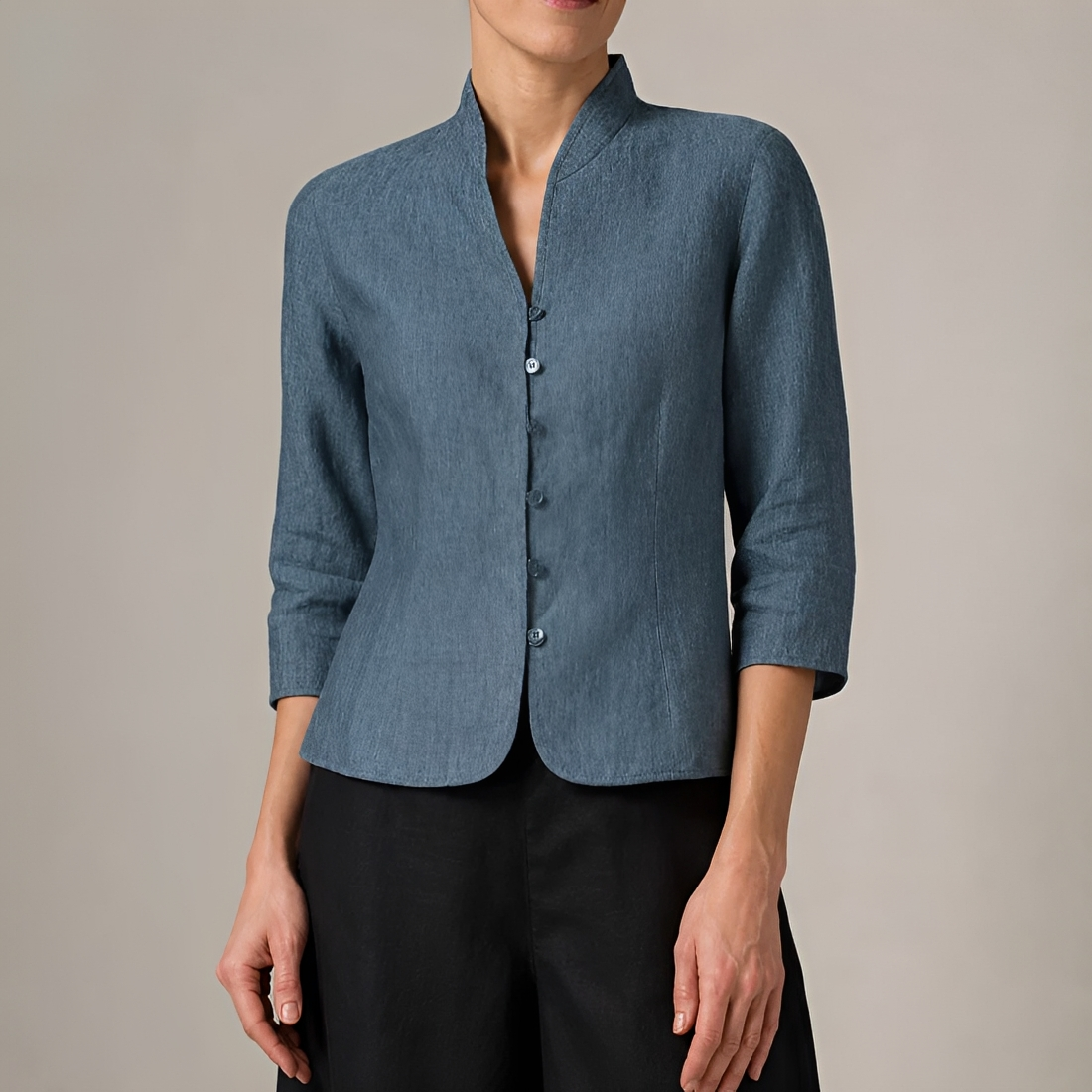 Blusa de mujer con escote en V y botones manga larga ajuste holgado