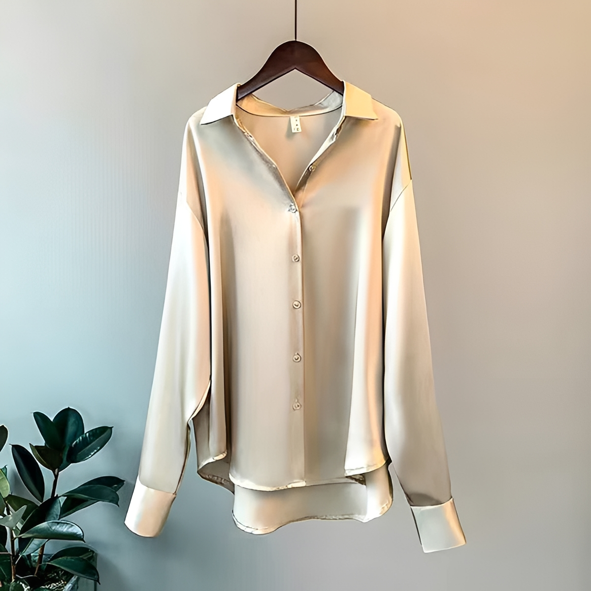 Blusa para mujer con cuello clásico y manga larga con botones