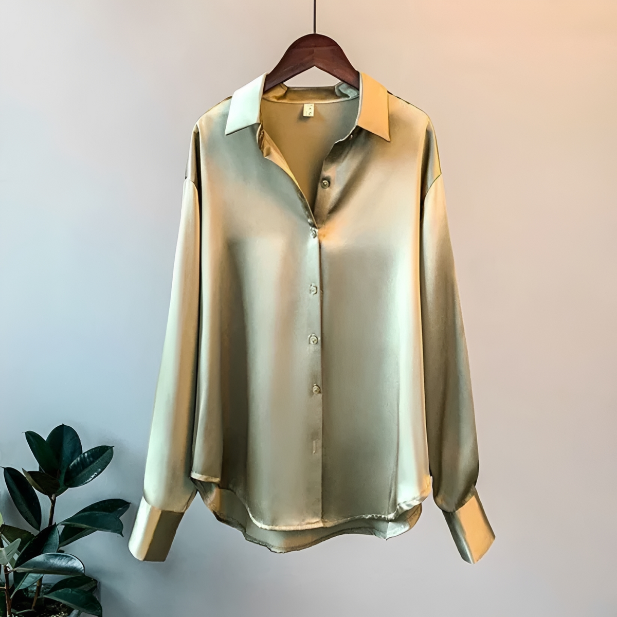 Blusa para mujer con cuello clásico y manga larga con botones