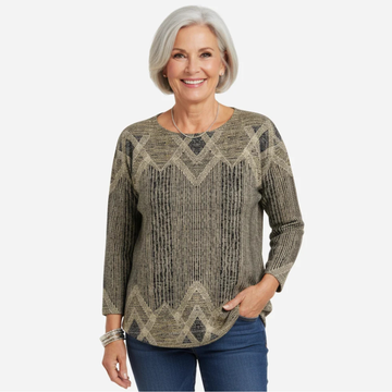Blusa tipo túnica para mujer de manga larga y cuello redondo, ajuste relajado, diseño geométrico en rombos