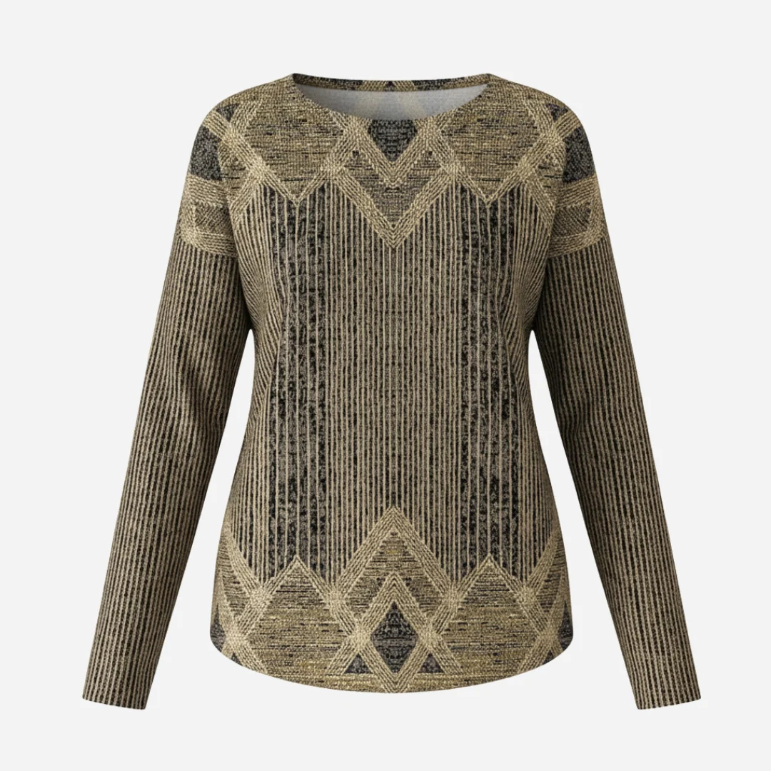 Blusa tipo túnica para mujer de manga larga y cuello redondo, ajuste relajado, diseño geométrico en rombos