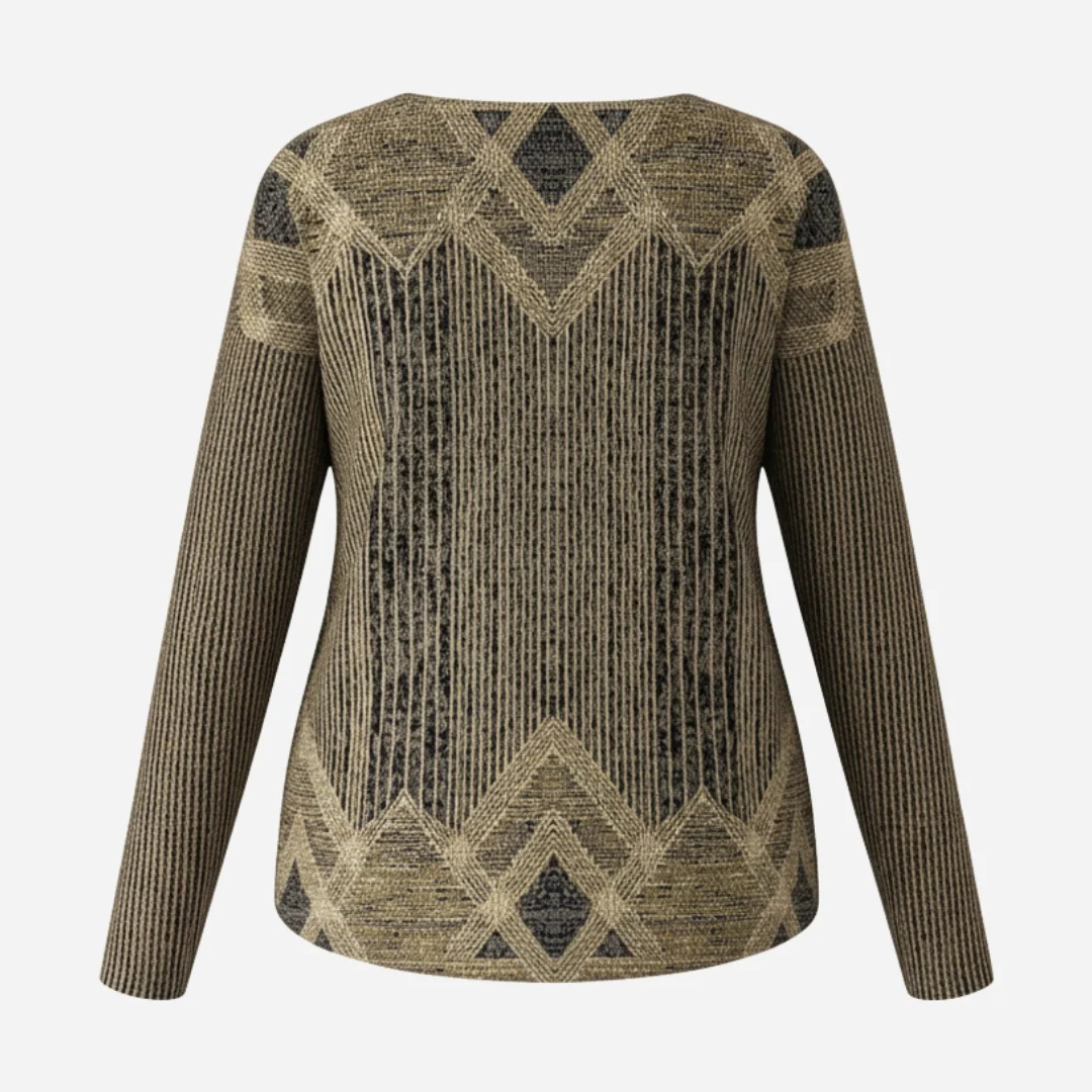 Blusa tipo túnica para mujer de manga larga y cuello redondo, ajuste relajado, diseño geométrico en rombos