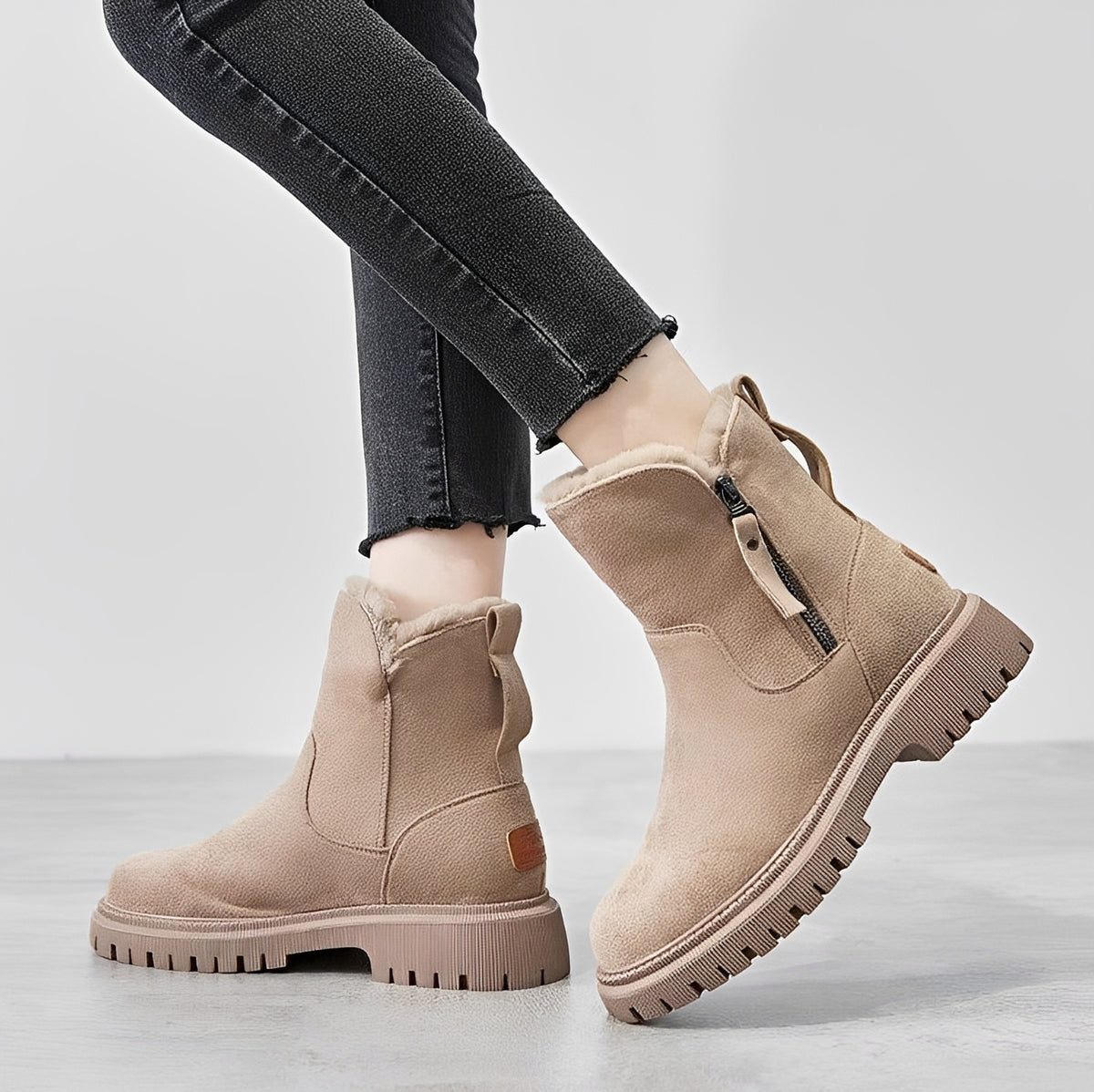 Botines de invierno para mujer con suela gruesa forro cálido cierre de cremallera altura tobillo