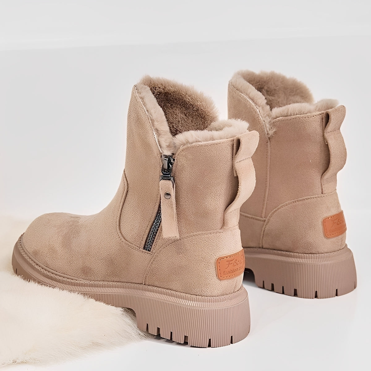 Botines de invierno para mujer con suela gruesa forro cálido cierre de cremallera altura tobillo