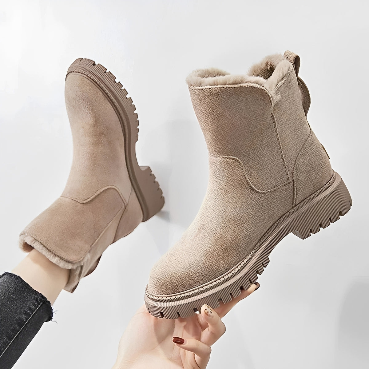 Botines de invierno para mujer con suela gruesa forro cálido cierre de cremallera altura tobillo