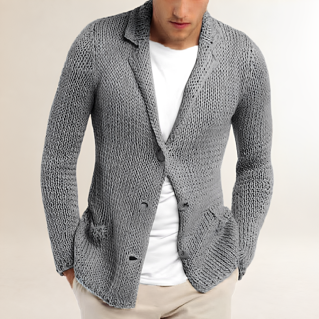 Cárdigan blazer de hombre con solapa y bolsillos de parche ajuste regular