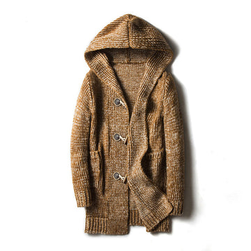 Cárdigan con capucha para hombre con botones y bolsillos laterales