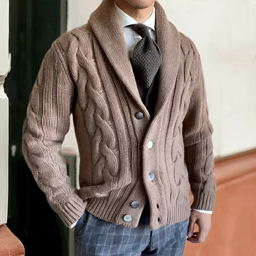 Cárdigan de hombre con cuello chal y botones manga larga estilo casual