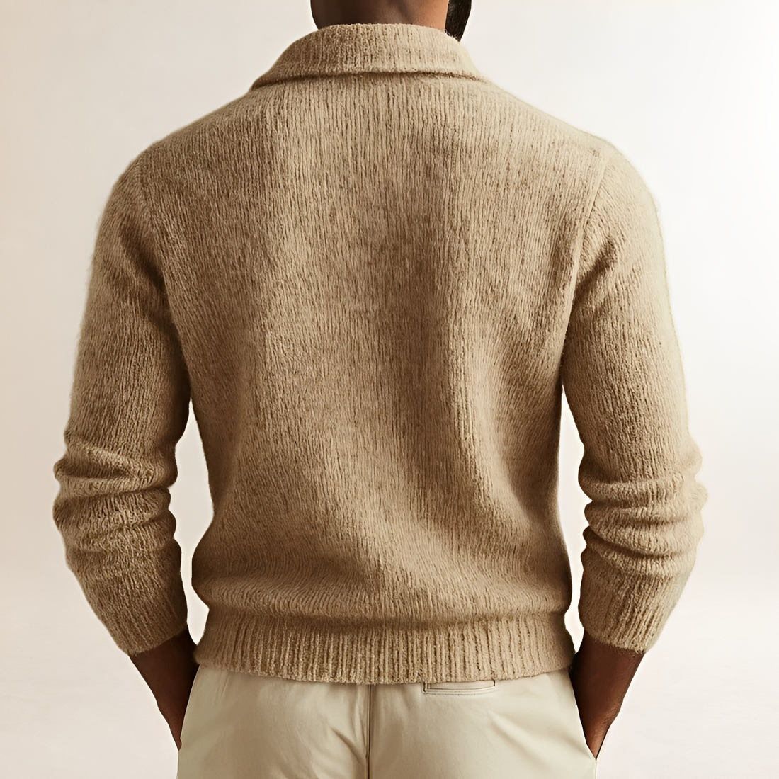 Cárdigan para hombre con cuello de solapa y cierre de botones - Corte clásico y patrón texturizado