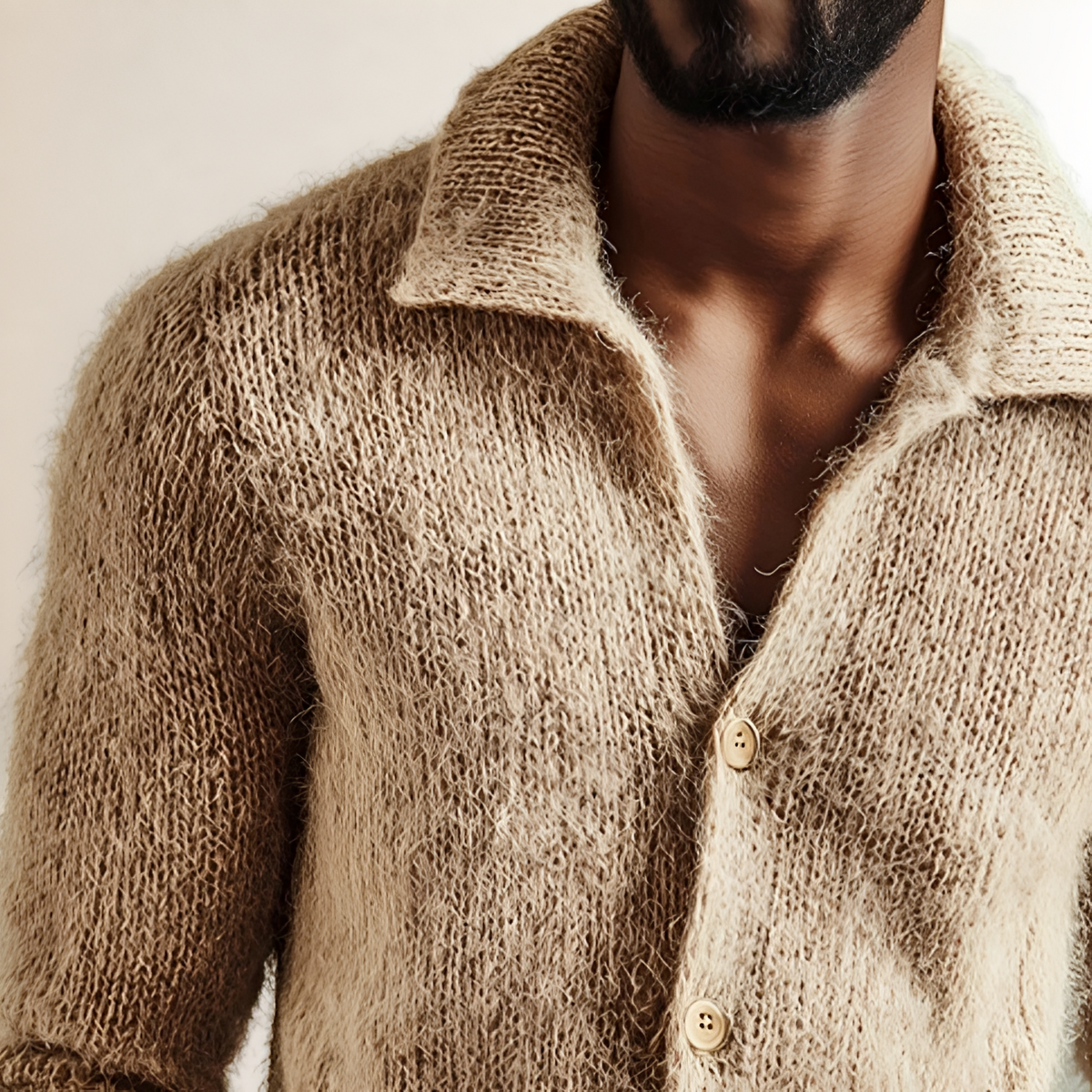 Cárdigan para hombre con cuello de solapa y cierre de botones - Corte clásico y patrón texturizado