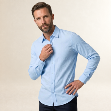 Camisa casual de hombre de manga larga con botones y corte entallado