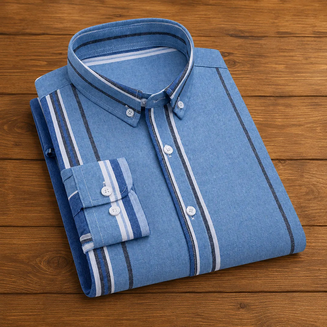 Camisa casual de hombre de manga larga con cuello puntiagudo y cierre de botones
