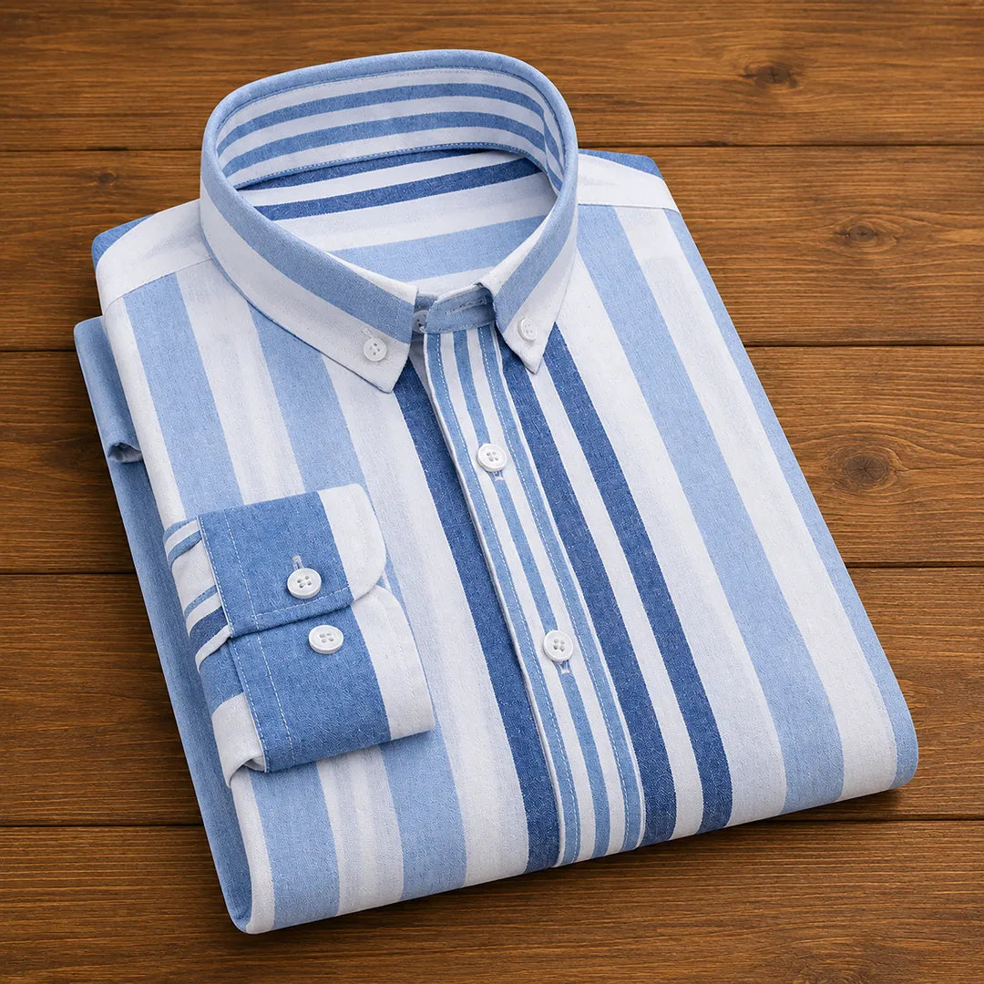 Camisa casual de hombre de manga larga con cuello puntiagudo y cierre de botones